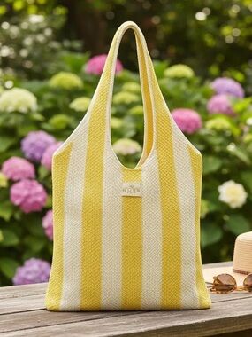 2/$15 Nuxe Yellow & White Striped tote bags